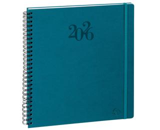 Agenda de bureau Eurotime 22S spiralé Swan 18,5 x 22,5 cm Semainier Décembre 2025 à Décembre 2026 - Bleu canard