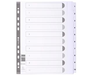 Intercalaires imprimés à touches plastifiées - 10 touches 1 à 10 - A4 maxi - Blanc