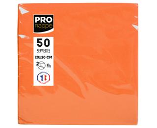 Paquet de 50 serviettes cocktail micro-gaufrées ouate 2 plis - 20x20 cm - Orange