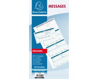 Carnet broché 29,7x14,8cm - Messages téléphones (4 à la page) - 50 feuilles dupli autocopiantes