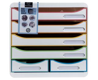 Schubladenbox BIG BOX MAXI, 6 offene Schubladen, Black Office - Weiss/Harlekin