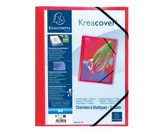 Sammelmappe A4, PP, 3 Klappen mit Gummizugverschluss, Kreacover - Rot