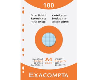 Étui de 100 fiches - bristol quadrillé 5x5 perforé 210x297mm - Couleurs assorties