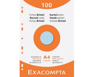Étui de 100 fiches - bristol quadrillé 5x5 perforé 210x297mm - Couleurs assorties