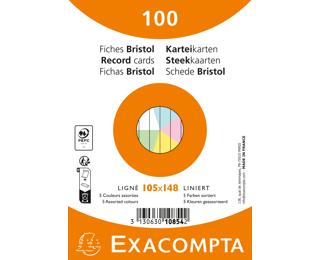 Pack of 100 film-wrapped index cards - Unperforated lined Bristol 105x148mm - Assorted colours