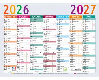 Calendrier Multicolore 29,5 x 22 cm Septembre 2026 à Septembre 2027 - Visuel