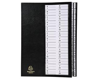 Ordnungsmappe mit festem Deckel und dehnbarem Faltenrücken, 26 Fächer mit Kunststofftaben alphabetisch-numerisches Register, Ordonator, für Format DIN A4 