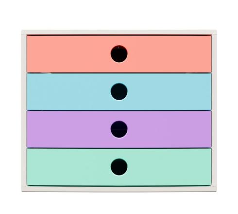 FILIBOX, Schubladenbox mit 4 Schubladen, DIN A4+, Candy Tidy - Farben sortiert