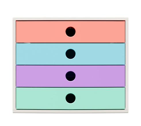 FILIBOX, Schubladenbox mit 4 Schubladen, DIN A4+, Candy Tidy - Farben sortiert