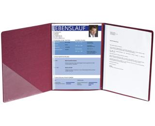 Bewerbungsmappe aus Colorspan-Karton 400g/qm mit Leinenoptik, Serie Perfection, 3-teilig mit 2 Klemmschienen und Innentasche, DIN A4 - Bordeauxrot