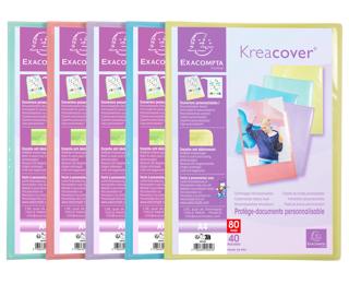 Protège-documents en polypropylène Kreacover Pastel 80 vues - A4 - Couleurs assorties