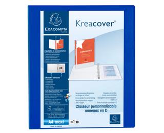 Classeur PP personnalisable Kreacover - 4 anneaux en D 25mm - A4 maxi - Bleu