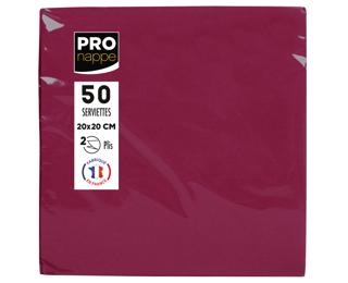 Paquet de 50 serviettes cocktail micro-gaufrées ouate 2 plis - 20x20 cm - Bordeaux