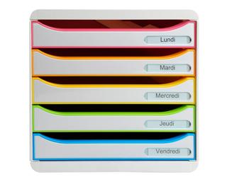 Módulo BIG-BOX PLUS con 5 cajones para documentos A4+, ultra-rígido y con stop de seguridad - 347x278x271 mm - Black Office - Blanco/arlequín