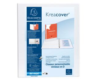 Classeur personnalisable rigide 2 poches KreaCover - 4 anneaux en D 30mm - A4 maxi - Blanc