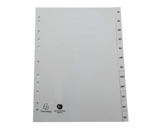 Tabbladen met bedrukte tabs in gerecycled PP - 12 tabs - januari/december - A4 - Grijs