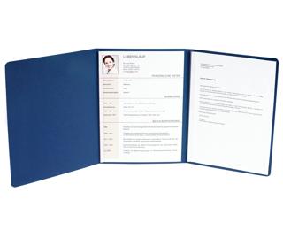 Bewerbungsmappe aus Colorspan-Karton 400g/qm mit Leinenoptik, 3-teilig mit 2 Klemmschienen, DIN A4 - Blau