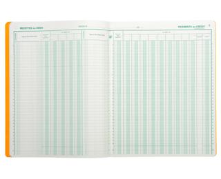 Piqûre 32x25 Journal de caisse ou banque 9 débit - 4 crédit 33 lignes 80 pages - Couleurs assorties