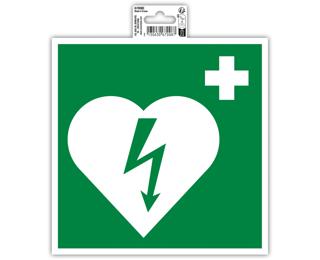 Hinweisschild, Defibrillator, PVC, selbstklebend und rutschfest, 20x20 cm - Grün