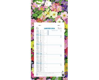 Calendrier mensuel Fleurs avec feuillets détachables 15,5 x 28,5 cm sur support plaque imprimée 19 x 41 cm 2026 - Visuels assortis
