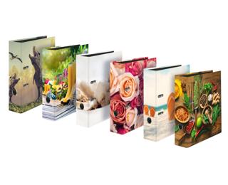 Motivordner Mix2023 sortiert DIN A4, Rückenbreite 8cm, schwarzer Innenspiegel, Griffloch 