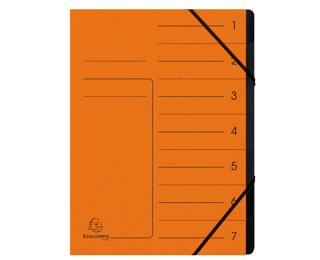 Trieur agrafé avec élastiques intérieur noir 7 compartiments - A4 - Orange