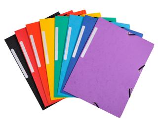 Aktionsset mit jeweils 10 Sammelmappen mit Gummizug und 3 Klappen, Recyclingkarton marmoriert 355g/m2, A4 - Farben sortiert