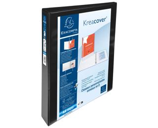 Classeur personnalisable rigide 2 poches KreaCover - 4 anneaux en D 30mm - A4 maxi - Noir