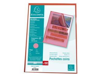 Sachet 100 pochettes polypropylène grainé 12/100e - A4 - Rouge