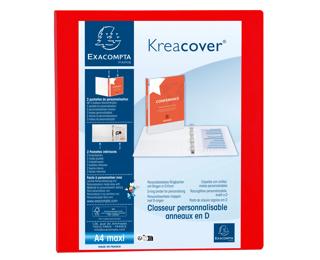 Classeur PP personnalisable Kreacover - 4 anneaux en D 25mm - A4 maxi - Rouge