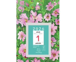 Bloc éphéméride neutre Fleurs (9,8 x 13,4 cm) sur plaque illustrée 18 x 26 cm 2026 - Visuels assortis