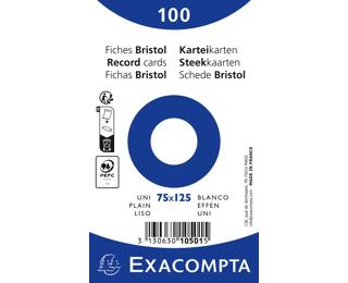 Paquet 100 fiches sous film - bristol uni non perforé - 75x125mm - Blanc