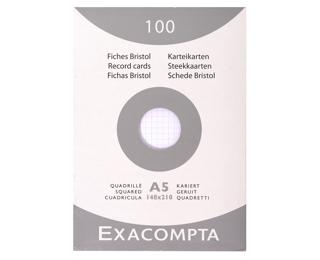 Étui de 100 fiches - bristol quadrillé 5x5 non perforé 148x210mm - Blanc