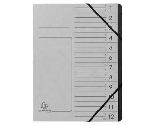 Cartella con punti metallici e divisori, chiusura con elastici angolari, interno , 12 scomparti - A4 - Grigio