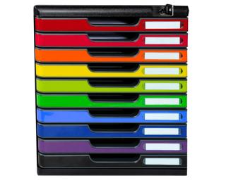 Schubladenbox MODULO A4, 10 abschließbare Schubladen - Harlekin glossy