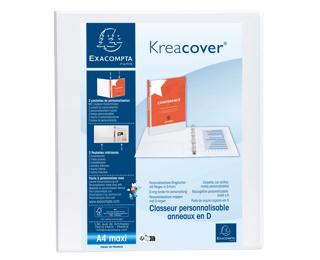 Classeur PP personnalisable Kreacover - 4 anneaux en D 15mm - A4 maxi - Blanc