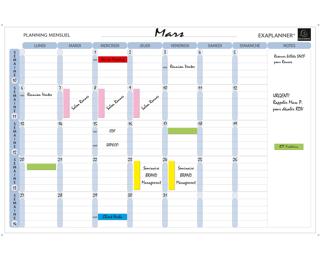 Planning magnétique mensuel - textes en français - Blanc