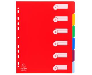 Intercalaires polypropylène opaque semi rigide 6 positions - A4 maxi - Couleurs assorties
