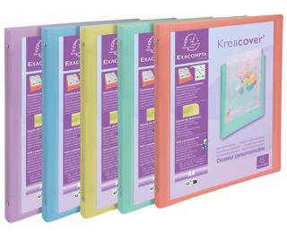 Classeur 4 anneaux 15mm polypropylène Kreacover Pastel - A4 - Couleurs assorties