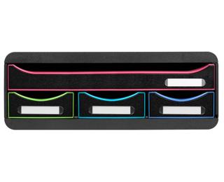 Módulo individual con 4 cajones con tope de seguridad y porta-etiquetas - 270x355x135 mm - Black Office - Negro/arlequín