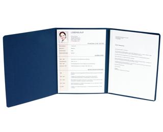 Bewerbungsmappe aus Colorspan-Karton 400g/qm mit Leinenoptik, Serie Excellence, vertikale Prägung 3-teilig mit 2 Klemmschienen, DIN A4 - Dunkelblau