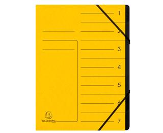 Stapled Multipart file with black elastic, 7 compartments, A4 - Yellow