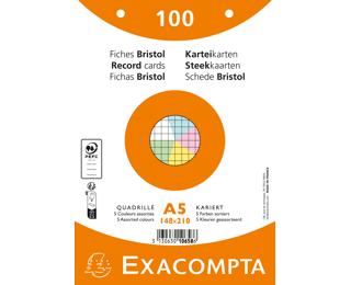 Pk100 Exa Rec Card 14.8x21 Sq Punch Ast - Assorted colours