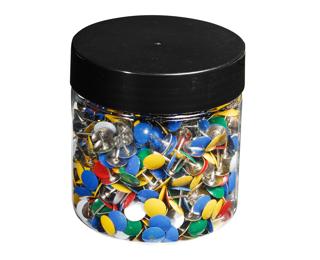 Boîte de 1 000 punaises couleur en laiton - Hauteur de pointe 9mm - 9mm de diamètre - Couleurs assorties