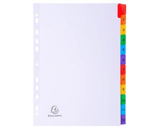 Divisori numerici 12 tasti plastificati colorati 1-12 cartoncino 160g/mq - A4 