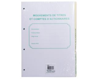 Recharge numérotée/perforée 58 feuillets unis blanc, épaisseur du papier 90g, avec gardes titrées pour classeurs Mouvements de titres, liste des actionnaires - Format A4 - Autre