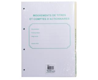 Recharge numérotée/perforée 58 feuillets unis blanc, épaisseur du papier 90g, avec gardes titrées pour classeurs Mouvements de titres, liste des actionnaires - Format A4 
