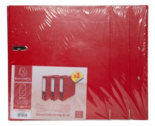 Lot de 3 classeurs à levier - dos de 80mm - format A4 - extérieur en polypropylène / intérieur en papier - Rouge