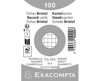 Paquet 100 fiches sous film - bristol quadrillé 5x5 non perforé 74x105mm - Blanc