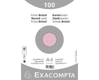 Pak 100 steekkaarten bristol in folie - geruit 5x5 niet geperforeerd 210x297mm - Roze